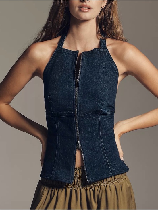 Pilcro Tops - NWT Anthropologie Pilco Sleeveless Zip-Front Dark Denim Halter Top XL